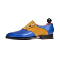 Handmade Men Two Tone Formal Button Shoes, Tan And Blue Formal Shoes - Thumbnail 1