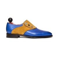 Handmade Men Two Tone Formal Button Shoes, Tan And Blue Formal Shoes - Thumbnail 4