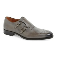 Handmade Men Gray Formal Shoes, Gray Double Monk Shoes, Shoes - Thumbnail 4
