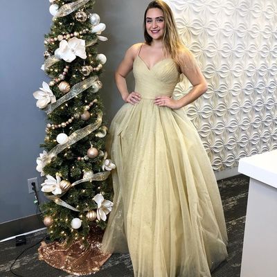 Charming a line spaghetti straps light champagne long prom/evening dress - Thumbnail 4