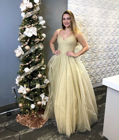 Charming A Line Spaghetti Straps Light Champagne Long Prom/Evening Dress