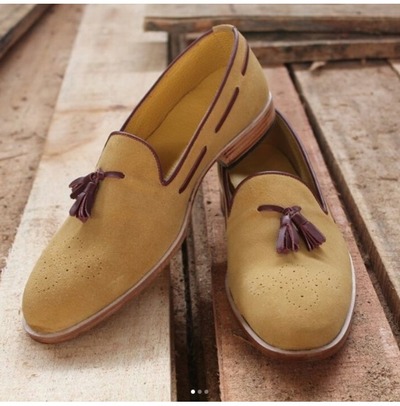 Handmade Men Tan Formal Shoes, Suede Moccasin Shoes For , Brogue Shoes