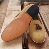 Handmade Men Tan Formal Shoes, Suede Moccasin Shoes For , Brogue Shoes - Thumbnail 3
