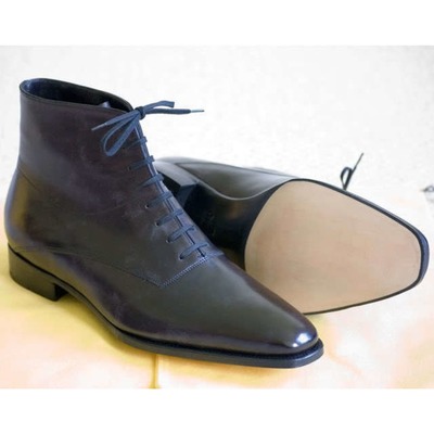 Handmade men black leather boots, black leather boot for - Thumbnail 4