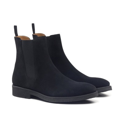 Handmade men black chelsea boots, crepe sole boots - Thumbnail 3