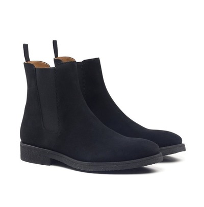 Handmade Men Black Chelsea Boots, Crepe Sole Boots