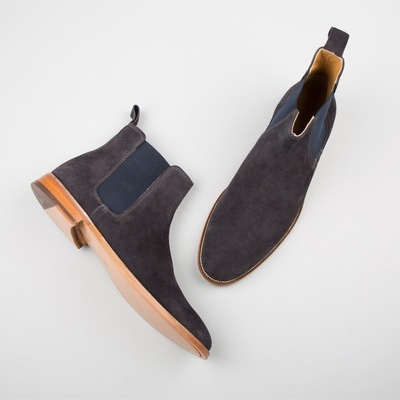 Handmade men gray leather boots, suede leather boot for , chelsea boots - Thumbnail 4