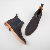 Handmade Men Gray Leather Boots, Suede Leather Boot For , Chelsea Boots - Thumbnail 4