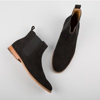 Handmade Men Black Leather Boots, Suede Leather Boot For , Chelsea Boots - Thumbnail 4