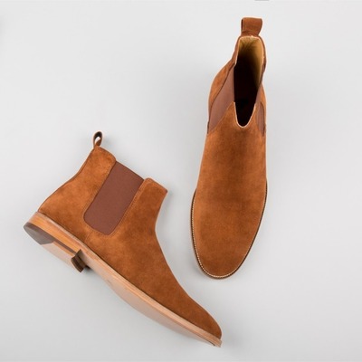 Handmade men tan boots, suede leather boot for , chelsea dress boots - Thumbnail 5
