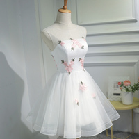 White tulle applique short prom dress hoco dress - Thumbnail 1