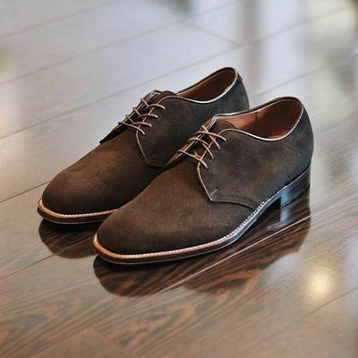 Handmade men's derby formal lace up round toe dress shoes, real suede shoes