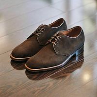 Handmade Men's Derby Formal Lace Up Round Toe Dress Shoes, Real Suede Shoes - Thumbnail 1