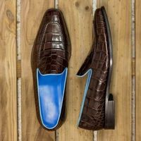 Handmade Men's Crocodile Texture Slip On Formal Dress Shoes, Real Leather Shoes - Thumbnail 4