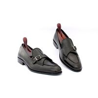 Handmade Men's Black Monk Strap Round Toe Dress Shoes, Real Leather Shoes - Thumbnail 1