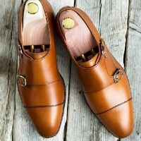 Handmade Men's Double Monk Strap Dress Shoes, Real Leather Office Shoes - Thumbnail 1