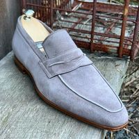 Handmade Men Gray Moccasin Cap Toe Dress Shoes, Real Suede Material Office Shoes - Thumbnail 4