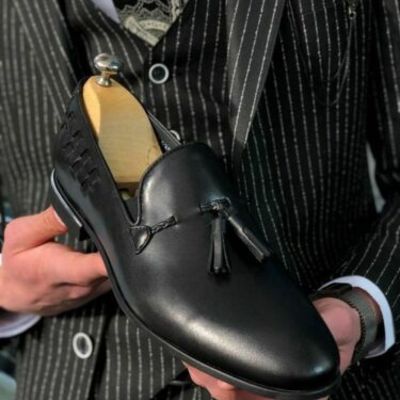 Handmade men's round toe tassels moccasin dress shoes, real leather shoes