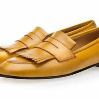 Handmade Men's Yellow Fringes Loafer Cap Toe Dress Shoes, Real Leather Shoes - Thumbnail 4