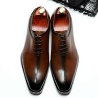 Handmade Men's Brown Cap Toe Formal Lace Up Dress Shoes, Real Leather Shoes - Thumbnail 4