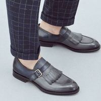 Handmade Men's Fringes Monk Strap Brogue Dress Shoes, Real Leather Office Shoes - Thumbnail 4