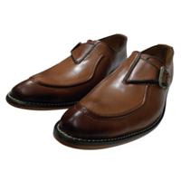 Mens Dress Shoes Real Leather Brown Single Monk Strap Buckle Formal Shoes - Thumbnail 1