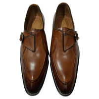 Mens Dress Shoes Real Leather Brown Single Monk Strap Buckle Formal Shoes - Thumbnail 4