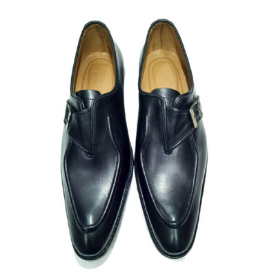 Mens dress shoes real leather blue single monk strap buckle formal shoes