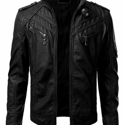 Mens real genuine leather jacket vintage black slim fit real biker brand new