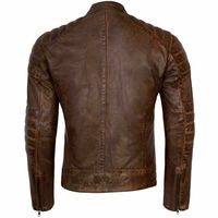 Mens Brown Leather Motorcycle Vintage Distressed Slim Fit Biker Jacket - Thumbnail 1
