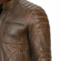 Mens Brown Leather Motorcycle Vintage Distressed Slim Fit Biker Jacket - Thumbnail 3