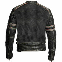 Mens Vintage Motorcycle Cafe Racer Biker Black Real Leather Jacket Retro - Thumbnail 1