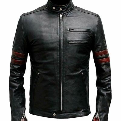 Mens hybrid mayhem retro red stripes fight black synthetic leather jacket