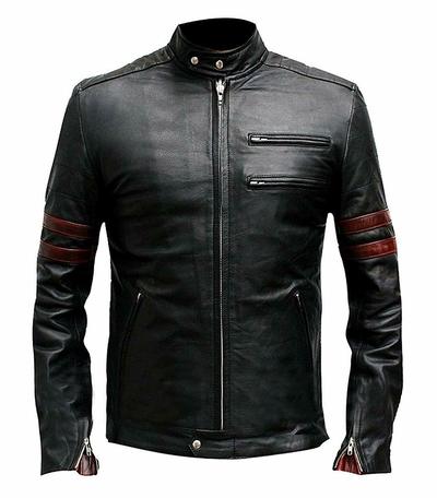 Mens Hybrid Mayhem Retro Red Stripes Fight Black Synthetic Leather Jacket
