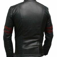 Mens Hybrid Mayhem Retro Red Stripes Fight Black Synthetic Leather Jacket - Thumbnail 1