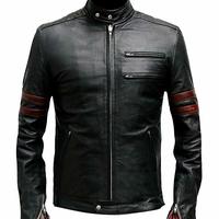 Mens Hybrid Mayhem Retro Red Stripes Fight Black Synthetic Leather Jacket - Thumbnail 4