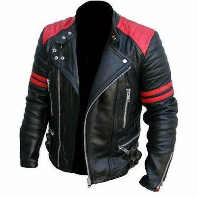 Men Brando Style Red and Black Leather Jacket