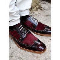 Handmade Men Maroon Leather Shoes, Wingtip Brogue Toe Shoe,Wedding Shoe - Thumbnail 4
