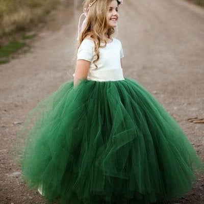 Green flower girl dresses with short sleeves - Thumbnail 4