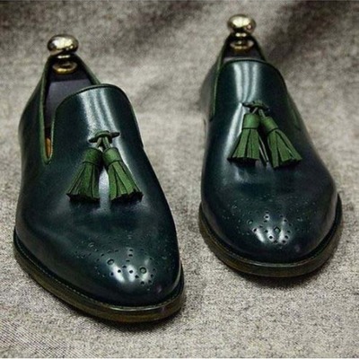 Handmade men's brogue tassels moccasins dress shoes, real leather shoes