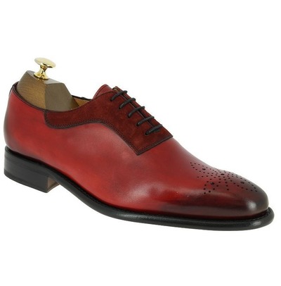 Handmade Men Suede Shoes, Brogue Toe Red Leather Shoe For , Dress Shoes