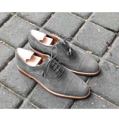 Handmade Oxford Suede Leather Shoes, Men Gray Suede Dress Formal Shoes