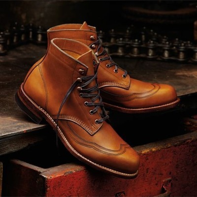 Handmade men wingtip tan color ankle boots, ankle leather boots - Thumbnail 4