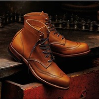Handmade Men Wingtip Tan Color Ankle Boots, Ankle Leather Boots - Thumbnail 1