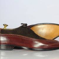 Handmade Brown Leather Suede Wing Tip Shoes Stylish Lace Up Shoes For Men's - Thumbnail 2