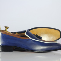 Handmade Blue Tussles Leather Loafers Shoes Stylish Shoes For Men's - Thumbnail 3