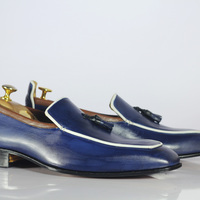 Handmade Blue Tussles Leather Loafers Shoes Stylish Shoes For Men's - Thumbnail 2