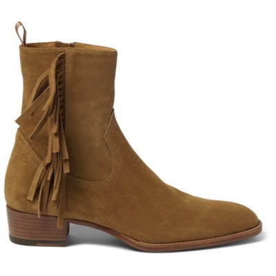 Hand men tan color ankle high fringed ankle high suede leather boots, boots - Thumbnail 4