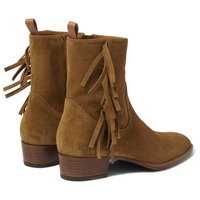 Hand Men Tan Color Ankle High Fringed Ankle High Suede Leather Boots, Boots - Thumbnail 2