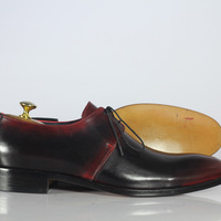 Handmade Tone Black Leather Lace Up Shoes Stylish Shoes For Men's - Thumbnail 3